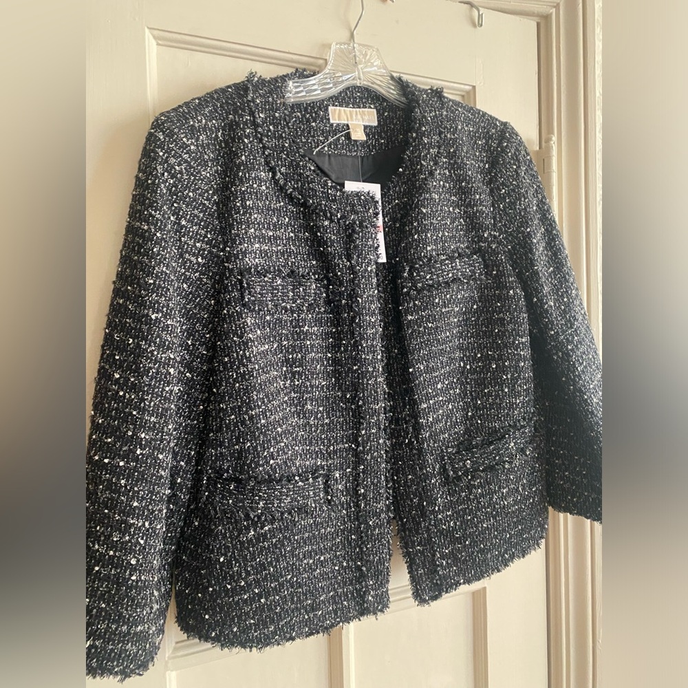 Michael Kors black tweed Chanel style boucle jacket cardigan Size 10 Medium NEW